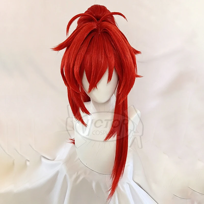 Diluc Cosplay Genshin Impact Customized Wig High Ponytail Red Wig Cosplay Wigs Heat Resistant Synthetic Wigs Halloween Gift view 2