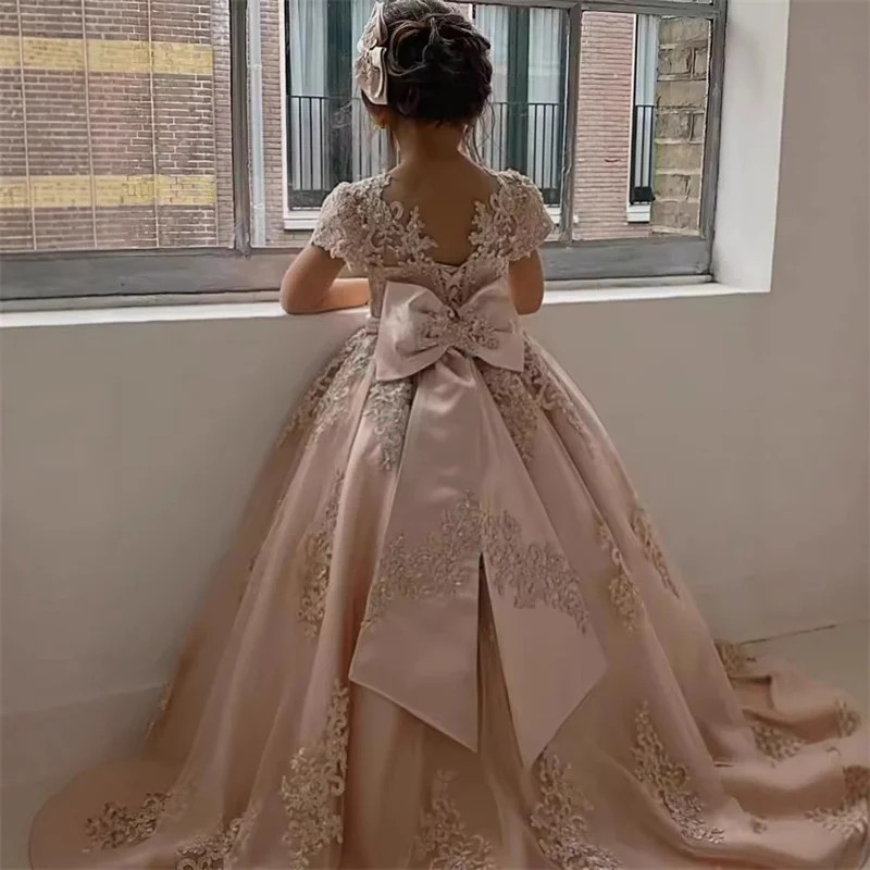 فستان فتاة الزهور مزين بالدانتيل من التول للأطفال الصغار فستان التواصل الأول لحفلات الزفاف وأعياد الميلاد #4