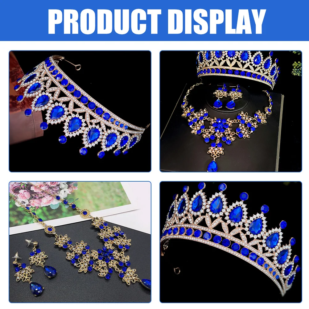

1Set Elegant Bride Jewelry Set Crown Necklace Earrings Rhinestone Women Girls Party Wedding Prom Accessory Fashion Gift Idea