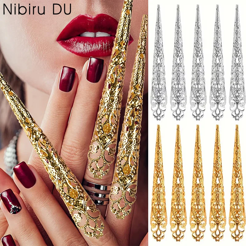 10 Anillos de Uñas Postizas con Diseño de Garra de Reina y Pavo Real para Danza del Vientre, Halloween, Cosplay, Teatro y Espectáculos de Danza