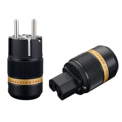 Viborg VE501R+VF501R Pure Copper Rhodium Plated Schuko EU Power Plug European Male +IEC Female Connector Plug