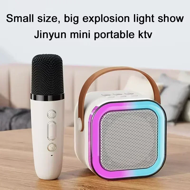 K12 Wireless Bluetooth Speaker Multifunction with 2 Microphone RGB Portable Music Player Karaoke Machine for Child Home Gift