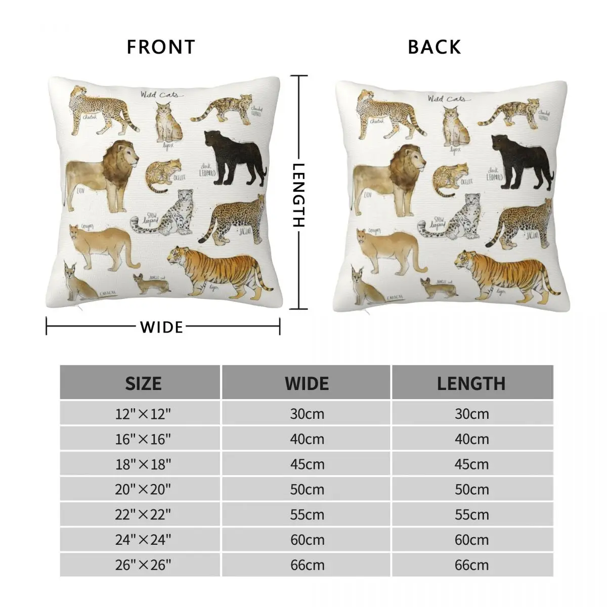 Wild Cats Cheetah Tiger Lion Square Pillowcase Polyester Linen Velvet Printed Zip Decor Pillow Case Home Cushion Cover 18