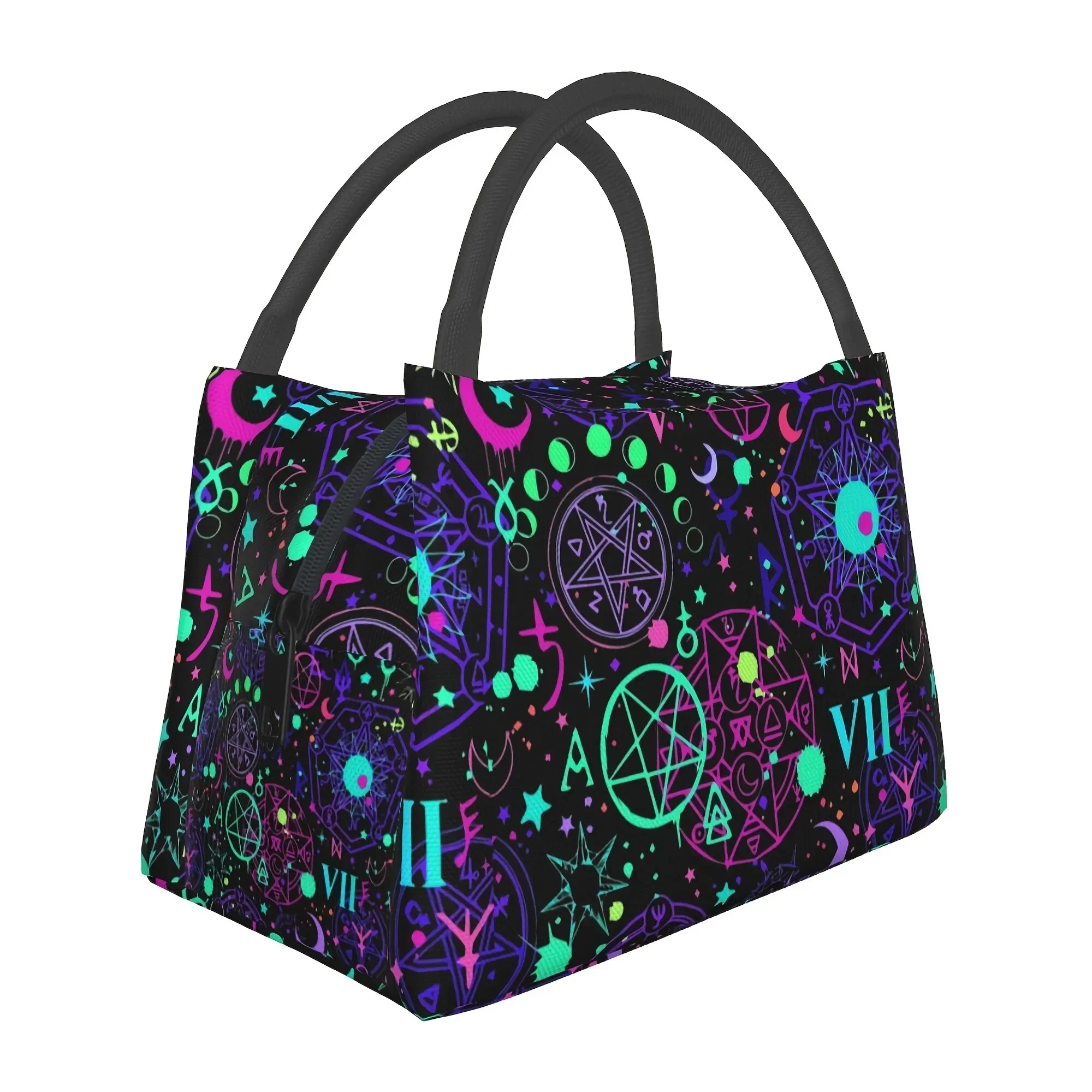 Gothic Magic Circle Lunch Tote Bag Insulated Reusable Oxford Work Picnic Carry Bag