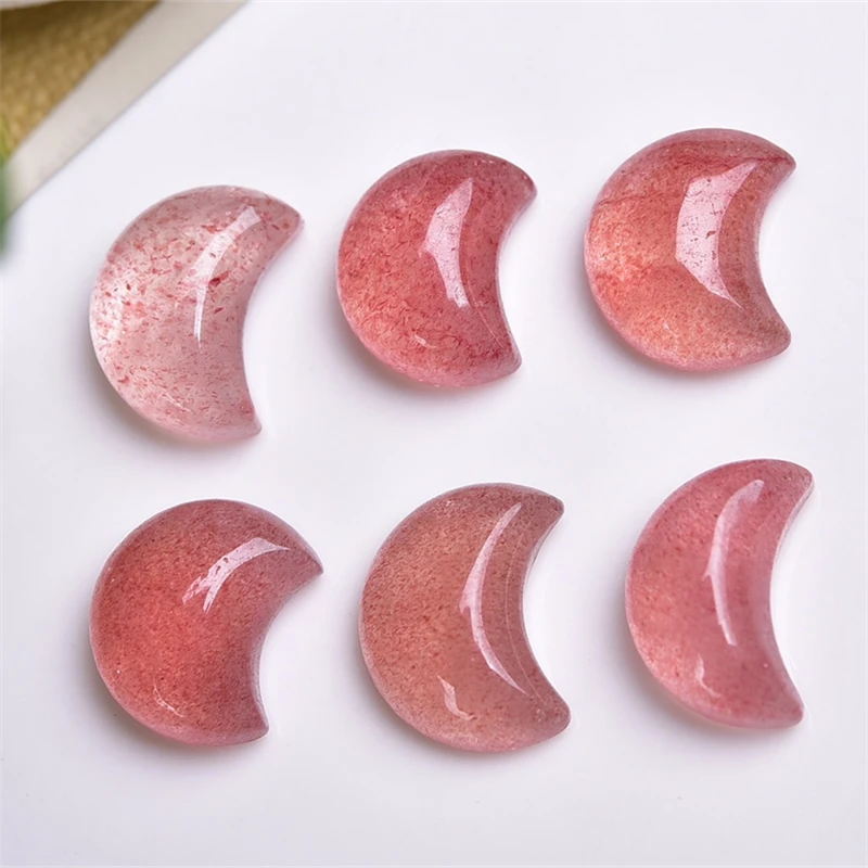 5PCS Natural Strawberry Quartz Moon Carving Pendant Earring Bracelet Jewelry Gift DIY Accessories 17X14X6MM