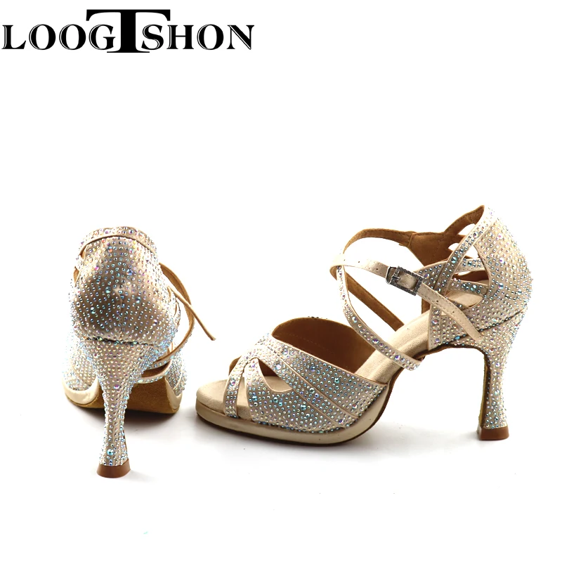 LOOGTSHON heel shoe For Women Salsa Dance Shoes Woman Sandals With Platform Silver Dance Shoes Rhinestone Indoor performance