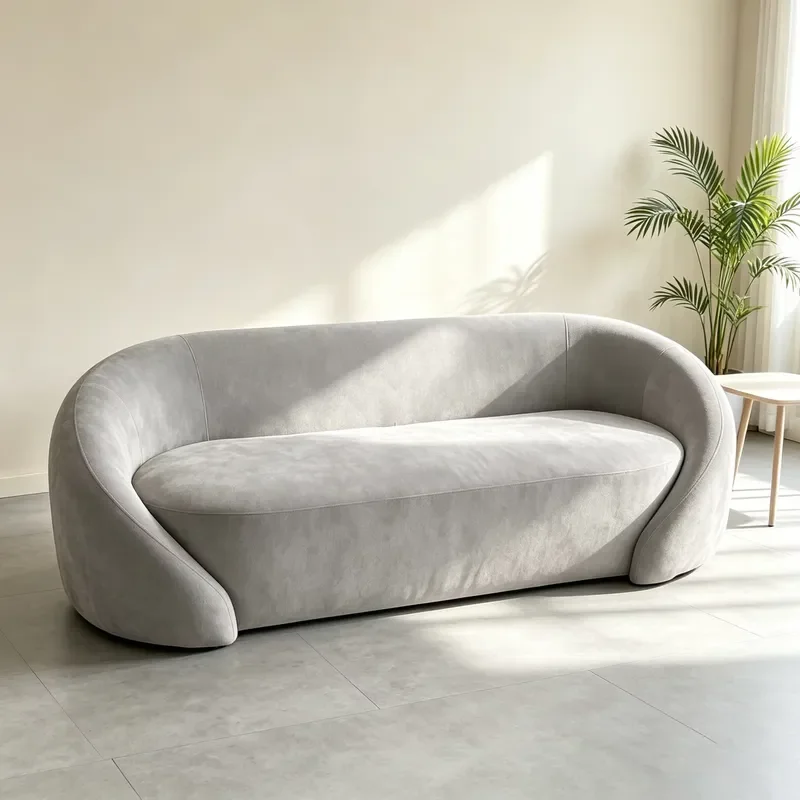 Modern 3-seater Vacuum Sofa Curved Fabric Living Room Compressed Sofa Popular Design Compression Foam Sofa Soft Cloud Couch