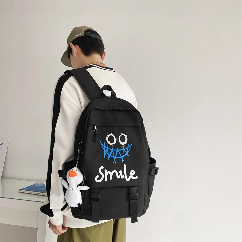 Pocket Front Backpack, Preppy Style Solid Color Nylon  Bookbag, Kawaii Large Capacity Double Handle School Bag