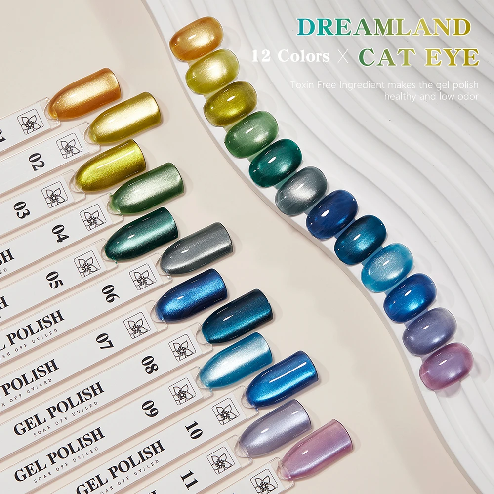 Vendeeni 12 Kleuren/Set Glitter Turquoise Cat Eye Gel Nagellak UV LED Saffierkristal Magnetische Nagellak Met kleurenkaart