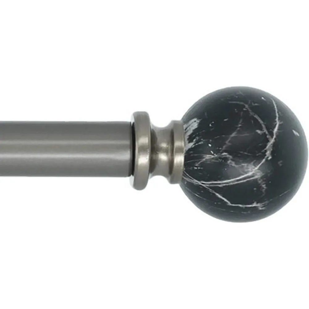 Drążek do zasłon Meriville o średnicy 1 cala z czarnymi, marmurowymi końcówkami w kształcie kuli, regulowany od 84 do 120 cali, styl Royal G