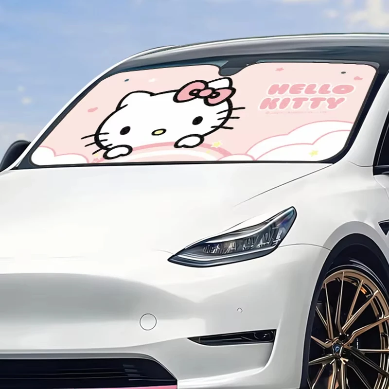 Sanrio Car Parasol Sun Visor Sun Protection Shade Cooling Insulation Curtain Cartoon Hello Kitty Kuromi Car Accessories Gift