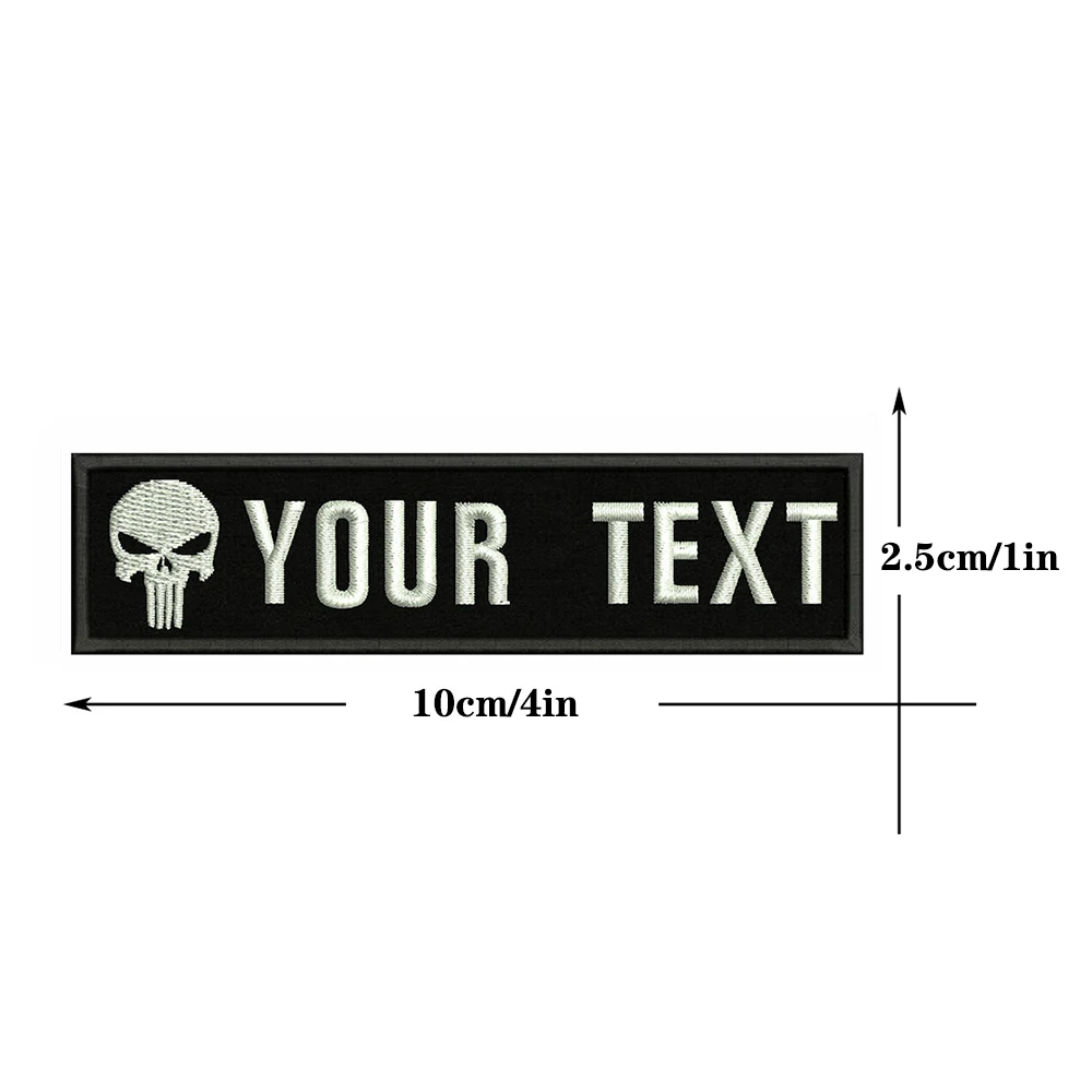 Skull Logo 10X2.5cm Embroidery Custom Name Text Patch Stripes Badge Iron On Or Patches