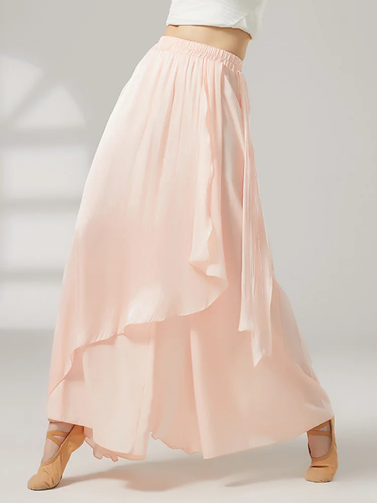 여성용 솔리드 컬러 하이 웨이스트 와이드 레그 팬츠, 루즈한 발레 댄스 바지, 투피스 룩, 무대 및 연습복