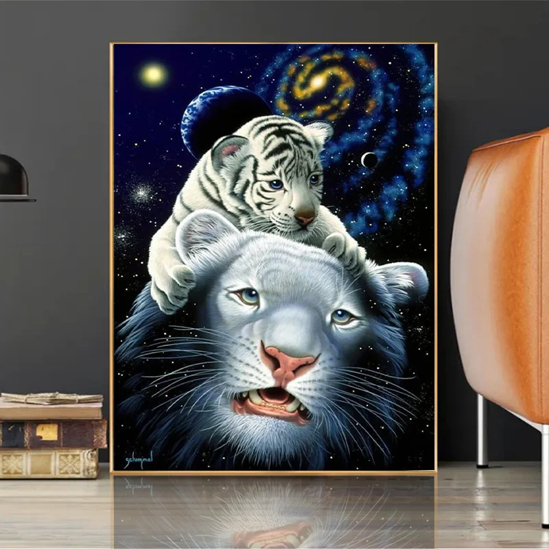 

DIY 5D Diamond Painting Full Drill Animal Lion Tiger Diamond Mosaic Hand Inlaid Rhinestones Embroidery Home Decor Gifts