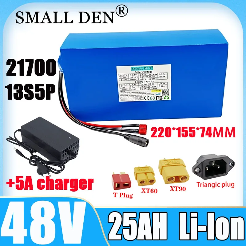 New 48V 25ah 10AH lithium-ion battery pack 13S5P 21700  0-1500W motor with built-in BMS rechargeable battery EU/US duty-free