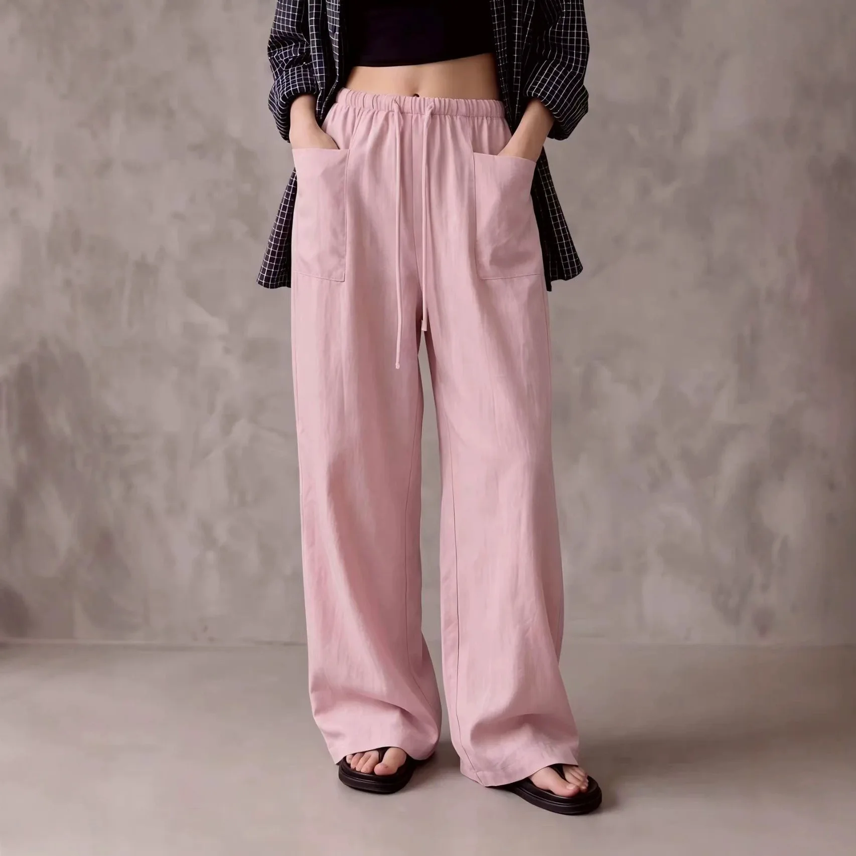 Women's High Waist Wide Leg Pants Casual Loose Elastic Waist Trousers Solid Color Slim Fit Palazzo Pants