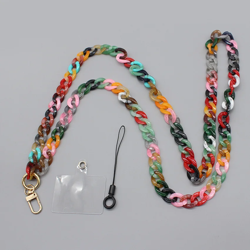 120cm Acrylic Phone Chain Lanyard For Women Girls Colorful Anti-Loss Cellphone Mobile Neck Strap Phone Case Jewelry Accessories