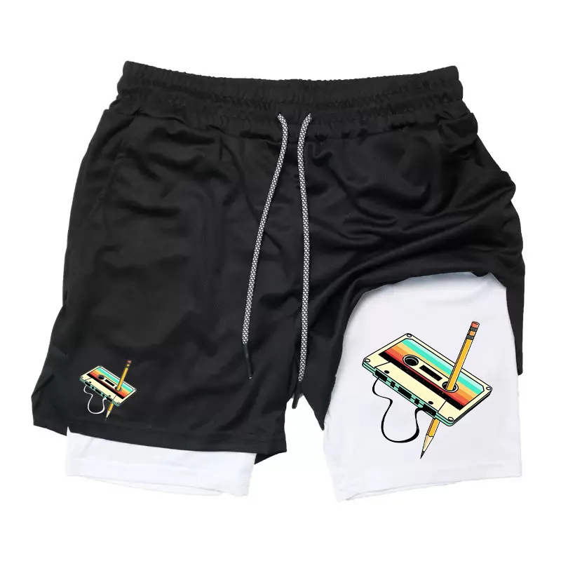 

﻿Men's Running Sports Fitness Double-layer 2-in-1 Shorts Animation Digital Printing Quick-drying Oversized Fake Two Pieces