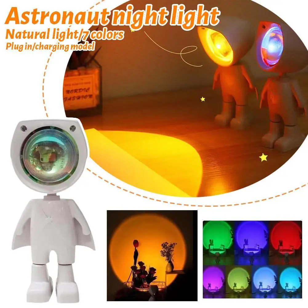 Mini Night Light Astronaut Light Sunset Projector Light 360 Degree Rotatable Halo Light Mood Light Sunset Light With USB Charge