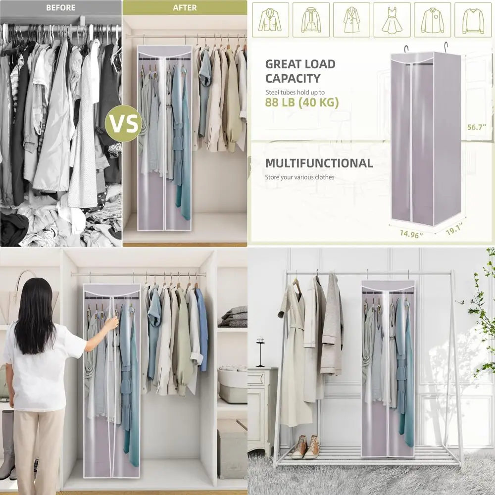 

Gray 2-Pack Hanging Wardrobe Bags with Clear Window for Dresses and Suits Storage