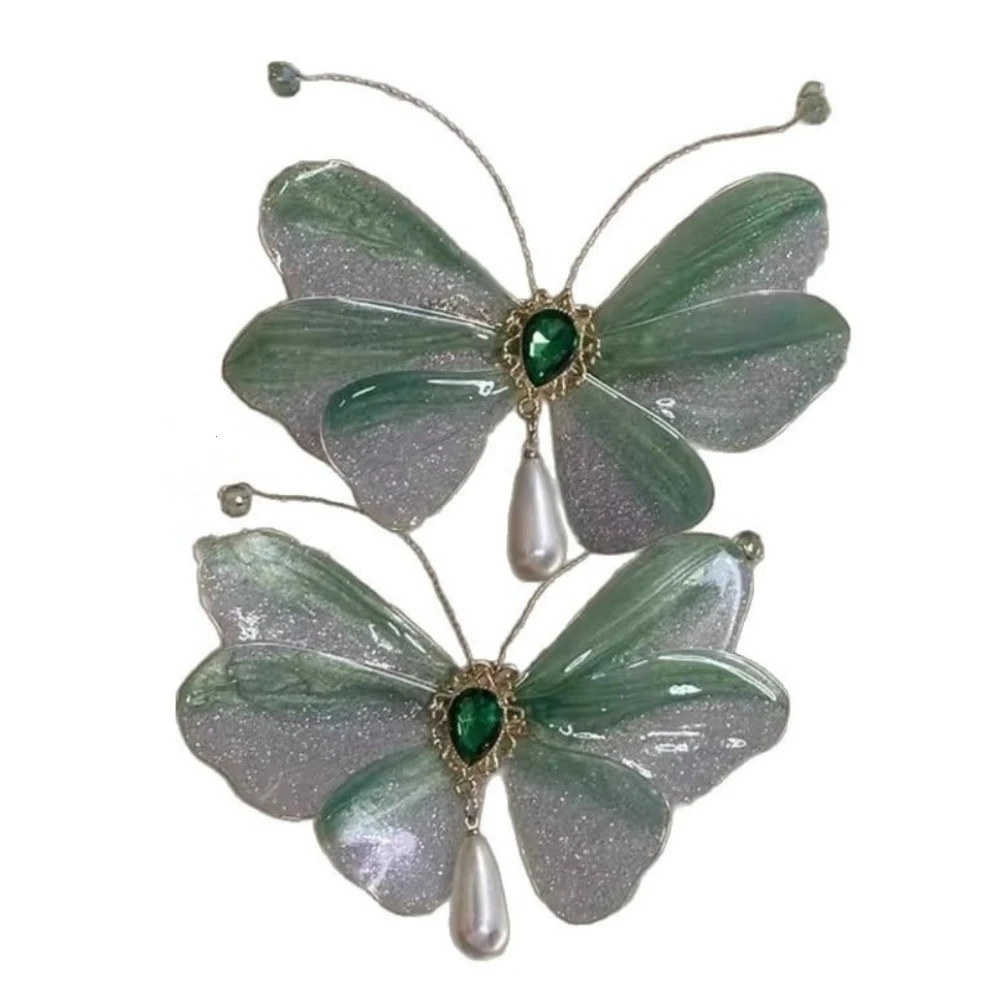 Smart 1 Pair Butterfly Hairpin Glitter Pearl Pendant Side Clip Green Rhinestones Hairpin Accessories Gifts