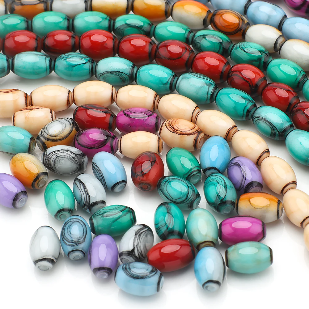 30pcs 8x12mm Nepal Style Glass Beads Oval Rice Shape Beads for Jewelry Making Bracelet Necklace Handmade Loose DIY Accessories