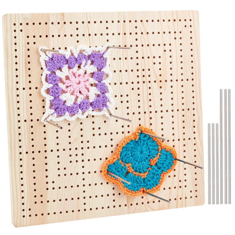 1 Set Rectangle Wood Crochet Blocking Board with Stainless Steel Rods Blanched Almond Knitting Tools