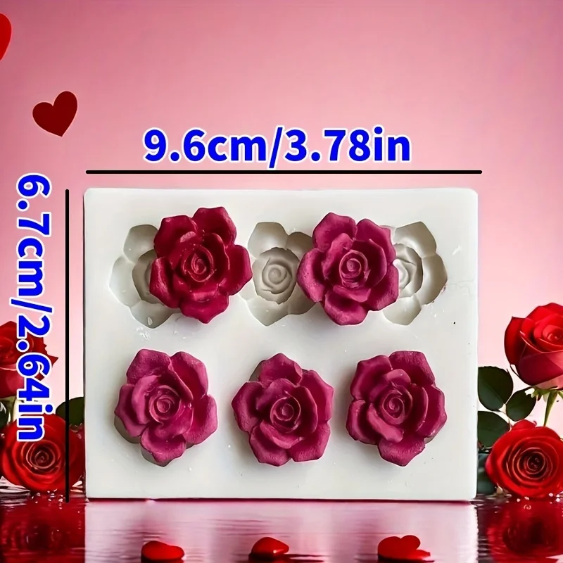 Silikonform „Graue Rose“, Form „Rosa Rose“ (mit 7 gleichförmigen Formen, in großen und kleinen Größen), geeignet für Kuchen, Seifen, Schokolade, Weichkuchen. – Detail 5
