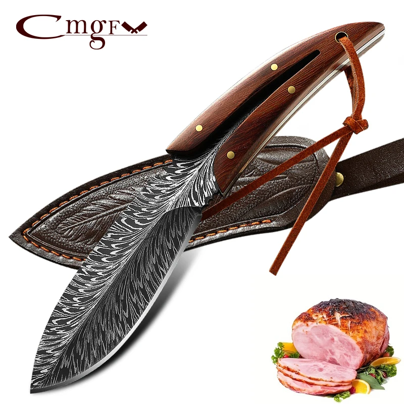 Japanese kitchen knife Solid wood handle with knife set - Outdoor camping sharp stainless steel knife - forged fruit knife