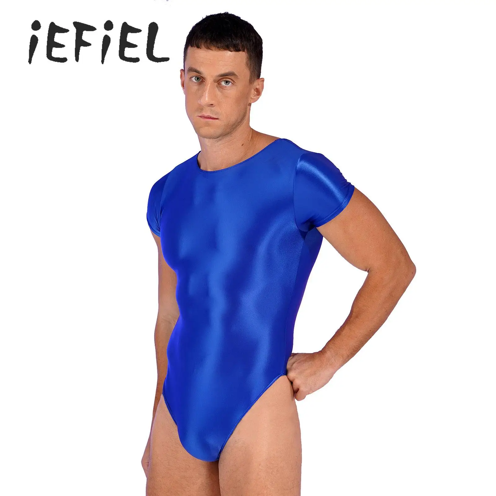 

Men's Oil Glossy One Piece Bikini Swimsuit Swimwear Solid Color Stretchy Leotard Bodysuit Swimming Bathing Suits Party Clubwear