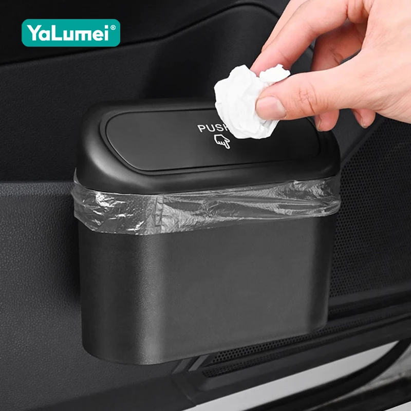 Universal Car Clamshell Trash Bin Hanging Vehicle Garbage Dust Case Storage Box Black Square Pressing Trash Can Accessories