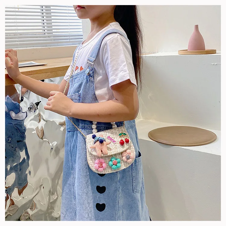 Sac fourre-tout à fleurs pour enfants, mode fille, perle, dessin animé initié, petit parfum princesse mignon, sac à bandoulière, KBG074, nouveau, 2023