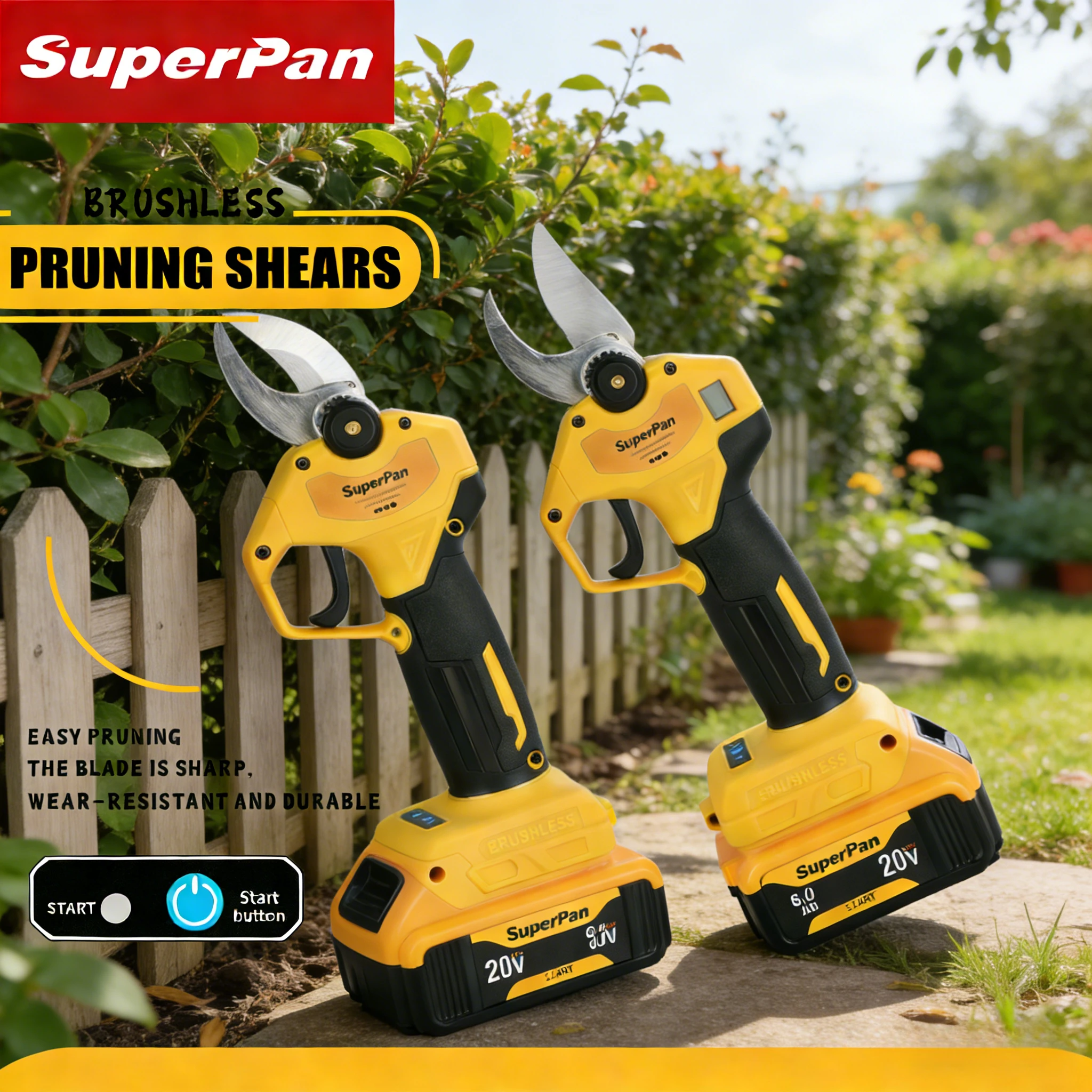 

Электрические секаторы SuperPan 6.0 Ач, высокоуглеродистая сталь, резка 25 мм, для обрезки виноградников и бамбука, для аккумулятора DeWalt 20В