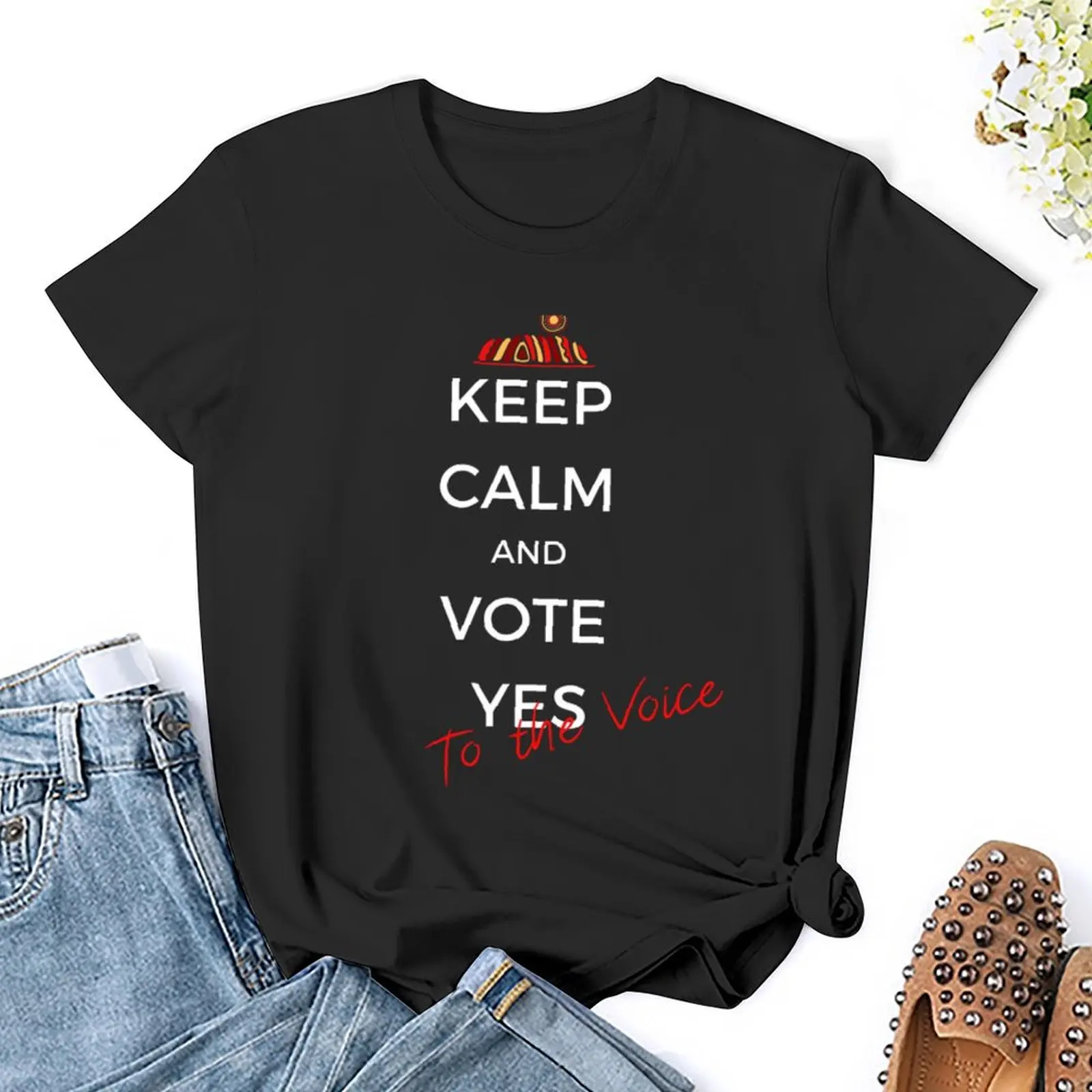 Blijf Kalm En Stem Ja! T-Shirt Plus Maten Tops Effen Koreaanse Mode Western T-Shirts Voor Vrouwen