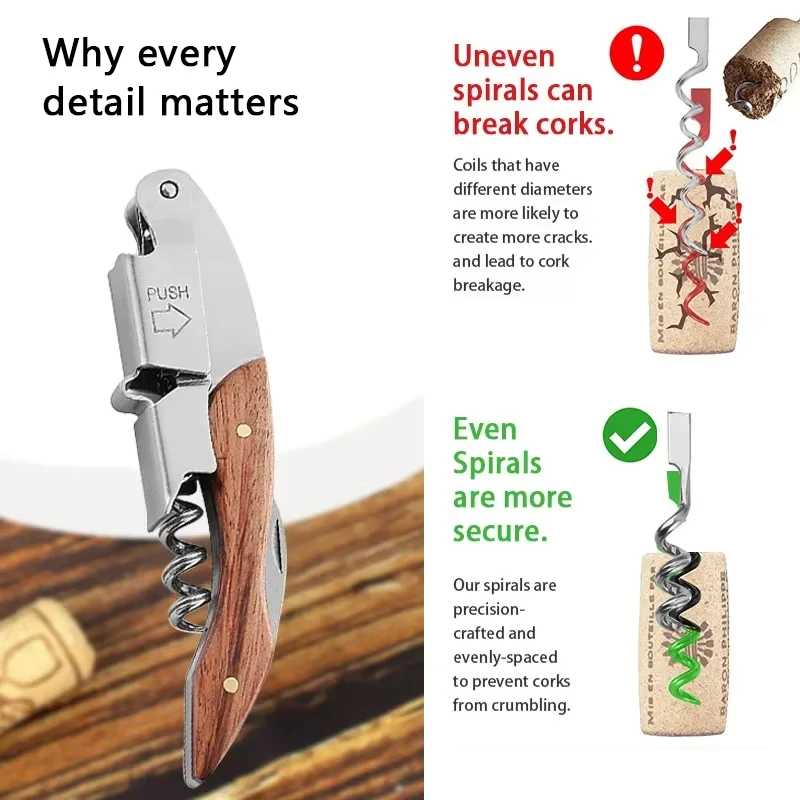 1pcs Stainless Steel Wood Handle Wine Corkscrew Professional Wine Opener Portable Screw Corkscrew Multifunction Beer Cap Bottle