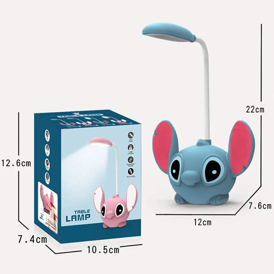 Stitch Cartoon LED Desk Light Student Eye Protection Reading Light Pencil Sharpening Learning Light Bedroom Bedside