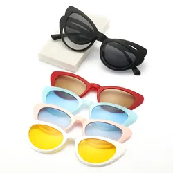 6 In 1 Magnetic Clip Sunglasses Prescription Glasses Frame Men Women Polarized or Night Vision Lenses Cat Eyes TR90 Frame