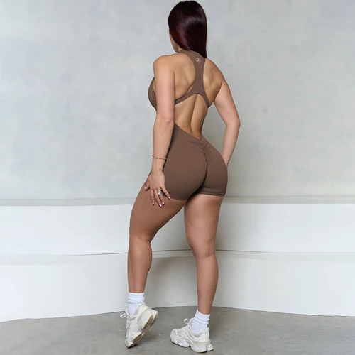 Imagen 2 del producto Allure la marca sin mangas con cremallera Scrunch Butt mameluco mujeres mono deportivo Lycra corto Fitness gimnasio monos ropa de entrenamiento