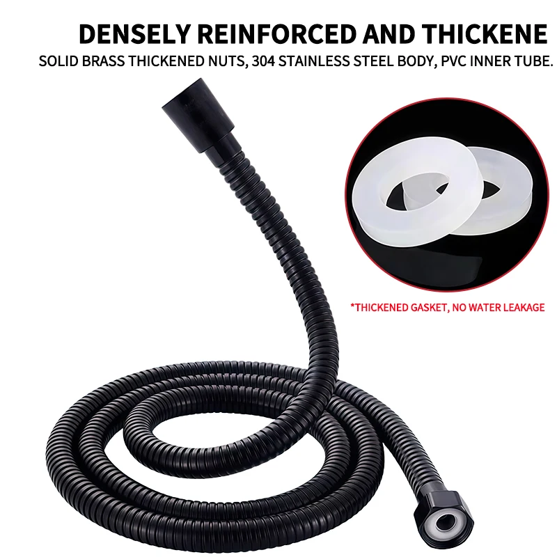 Black Stainless Steel Shower Hose 1.5/2m, High Density Braided Burst-Proof, High Temp Resistant,Brass Nuts, Bathroom Accessories