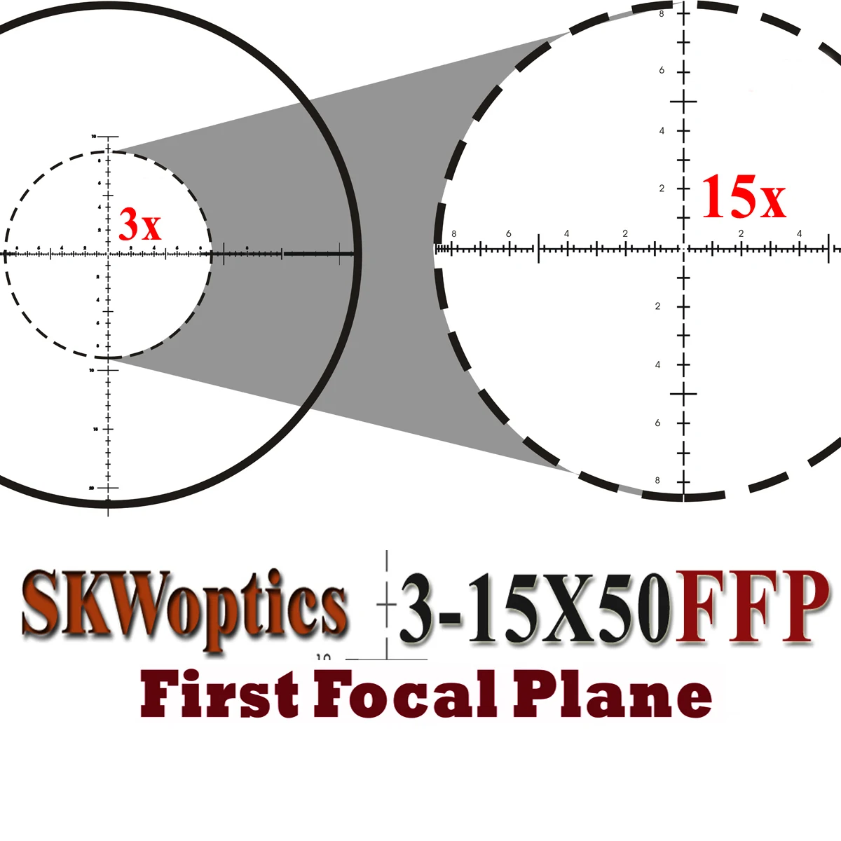 

SKWoptics-Long Range Optics Scope, 3-15x50, FFP- First Focal Plane, Hunting,