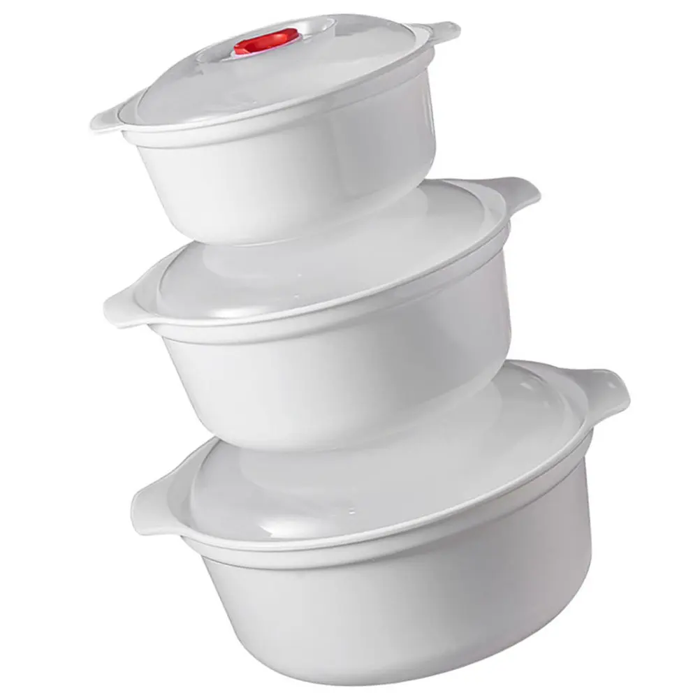 

3Pcs Heat Resistant Portable Lunch Box with Tight Seal Lid Double Handles Reusable Plastic Food Container for Daily Meals