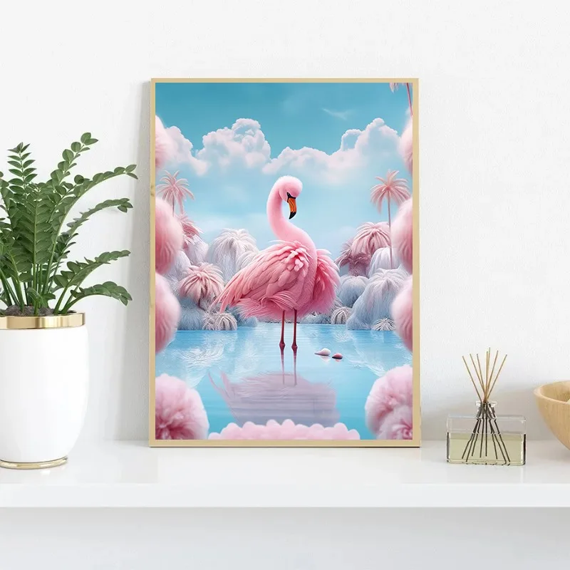 1pc frameless Canvas Painting Beautiful Animal Bird Pink Flamingo Landscape Posters Prints Canvas Painting Wall Art Picture for