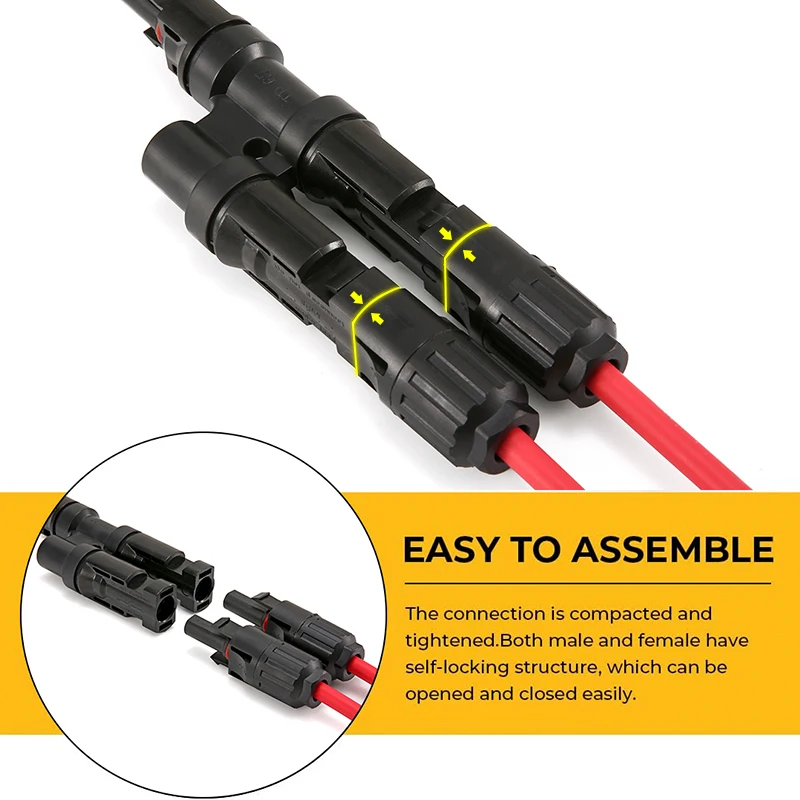 XIONGISOLAR Solar Y Branch 2 to 1 DC Connectors PV IP67 Connector in Pair for Parallel Connection Between Solar Panels FMM+MFF