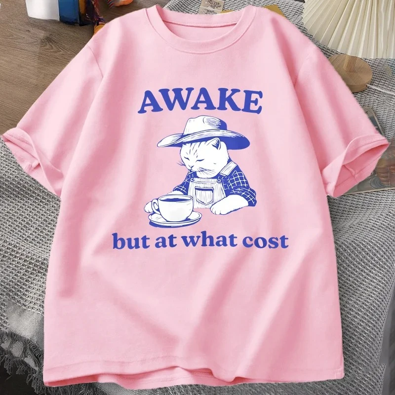 เสื้อยืดผู้ชายลายแมวตลกพร้อมกาแฟ สไตล์วินเทจ Y2K ตลกขบขัน สำหรับคนรักสัตว์