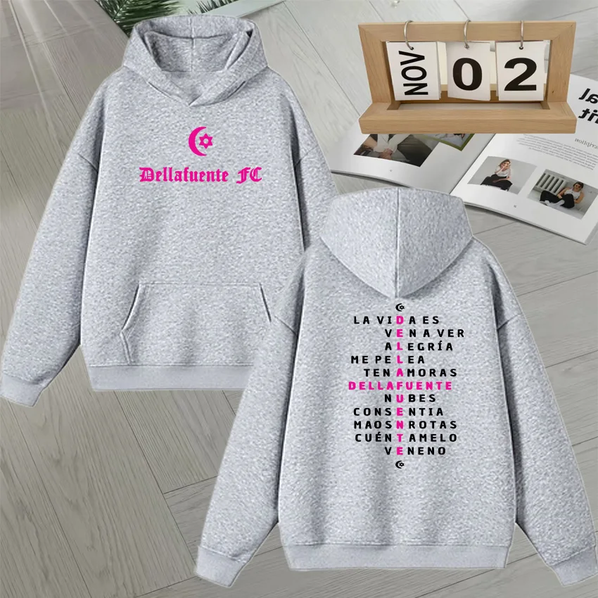 Hot sale Rapper Dellafuente 2025 Tour Double Sided Print Unisex Long sleeve Fleece Sweatshirts Popular Men Women Hoodie Pullover