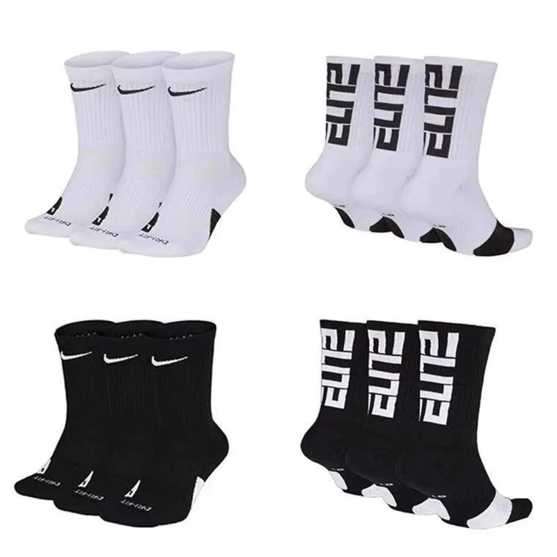 Original Nike Sport Breathable Mid-tube Socks Men\'s 3 Pairs White S M L SX7627-100