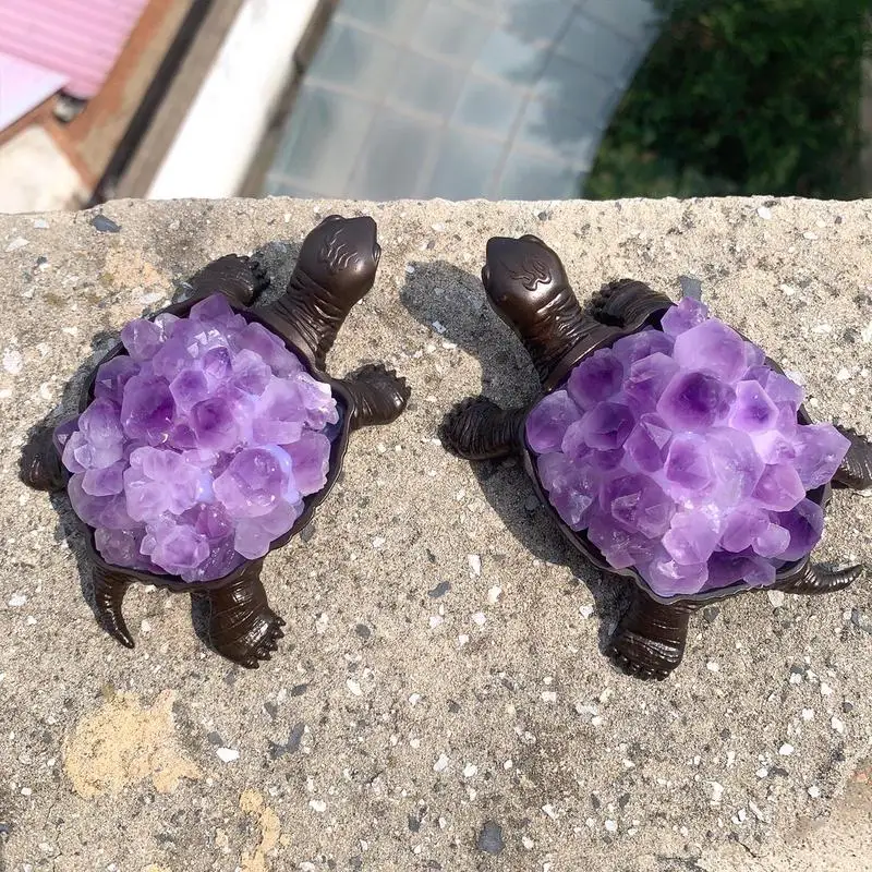 

Natural Purple Crystal Cluster Turtle Home Decoration Fengshui Lucky Amulet Ore Rock Quartz Amethyst Citrine Animal Decor