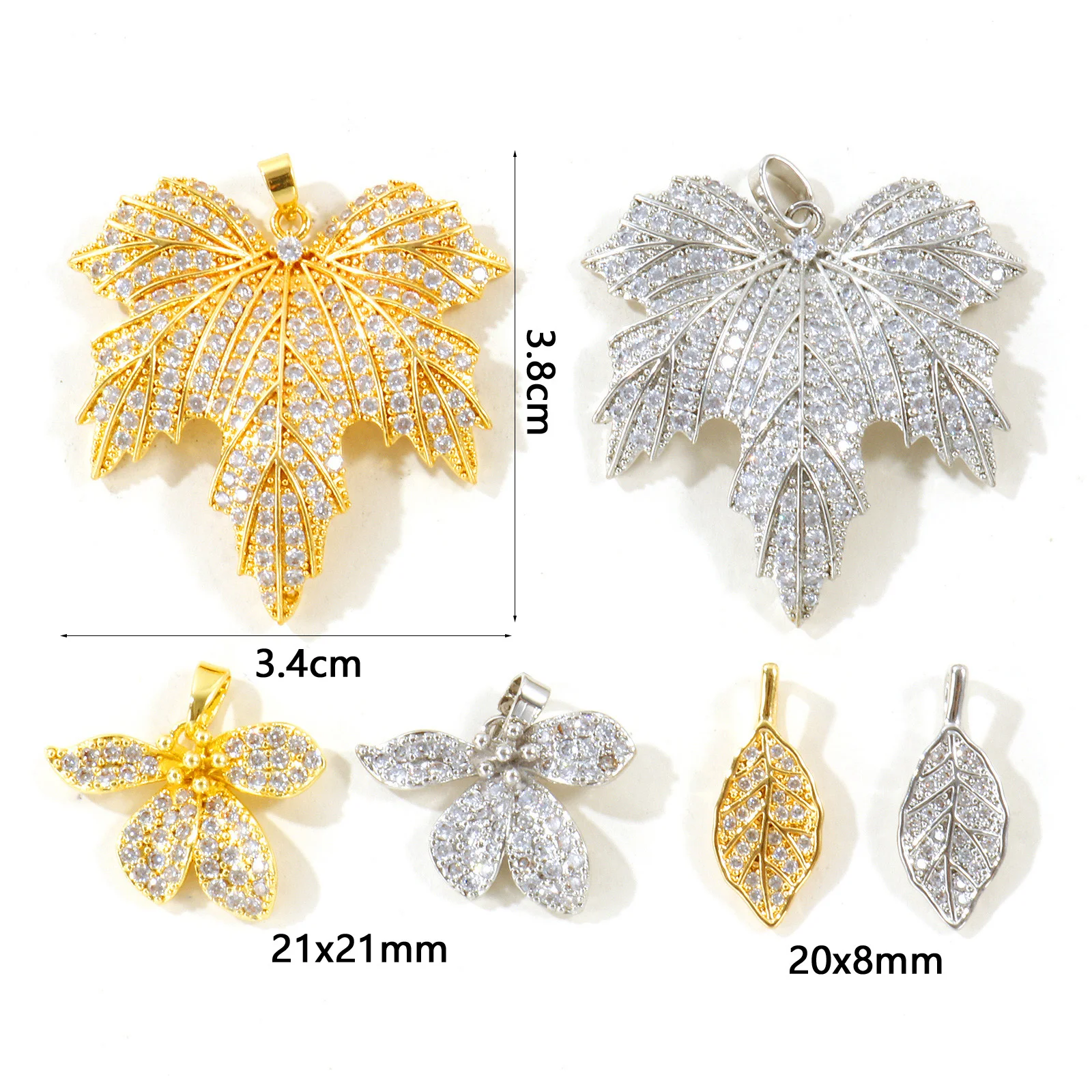 1pc Micro Pave Clear Cubic Zirconia Leaf Charms Brass 18K Gold Plated Maple Leaf Pendants DIY Necklace Jewelry Making Supplies
