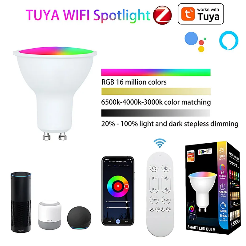 GU10 Tuya WiFi كوب إضاءة ذكي قابل للتعتيم 5 وات يدعم Alexa & Google التحكم الصوتي أضواء كاشفة ذكية 220 فولت لمبات للحفلات المنزلية