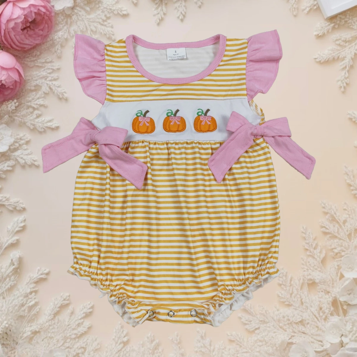 

Thanksgiving Baby Girl Romper Infant Toddler Outfit Cute Pumpkin Stripe Short Sleeve Jumpsuit Soft Newborn Clothes Kids Girls